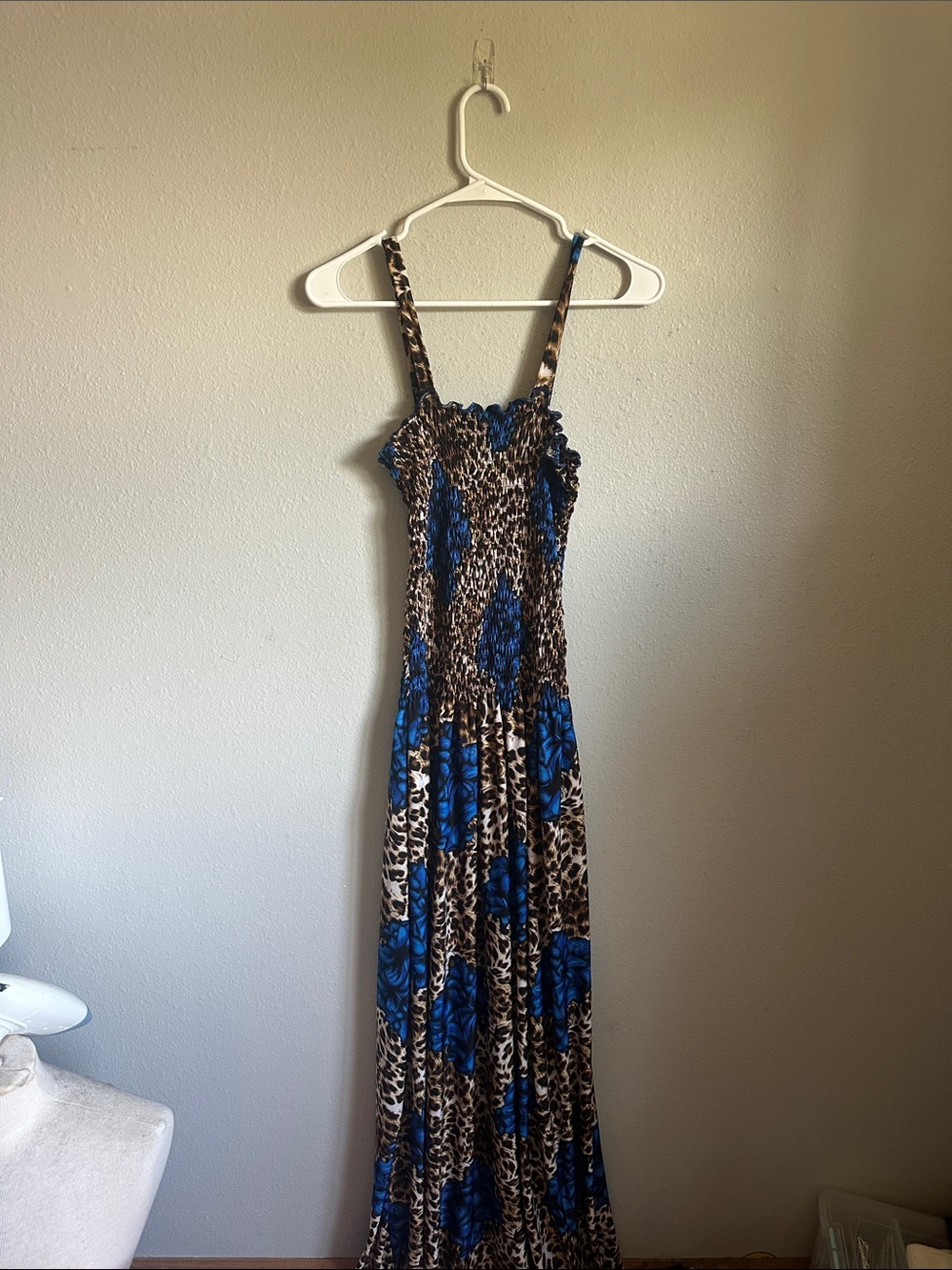 Blue Floral & Leopard Print Maxi Dress